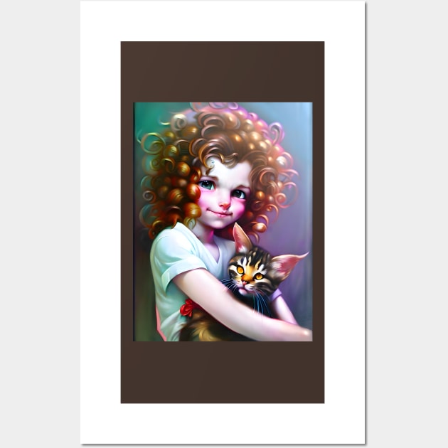 Adorable girl with cat - Modern digital art Wall Art by Ai-michiart